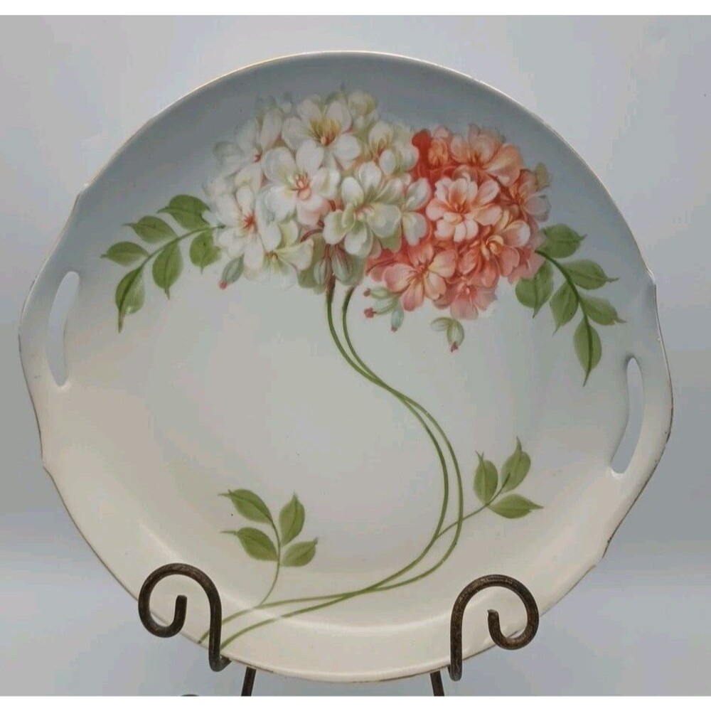 Antique ZS & CO Zeh Scherzer Hand Painted Floral Cake Serving Plate Bavaria